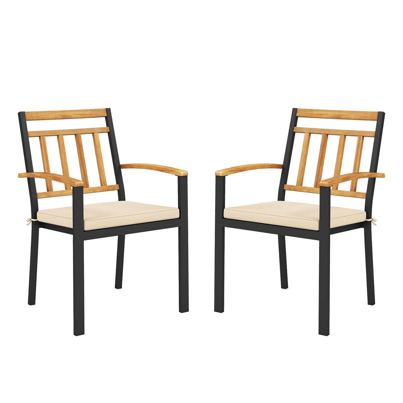 Costway Patio Dining Chairs Set of 2/4 Metal Outdoor Chairs with Removable Padded Cushions